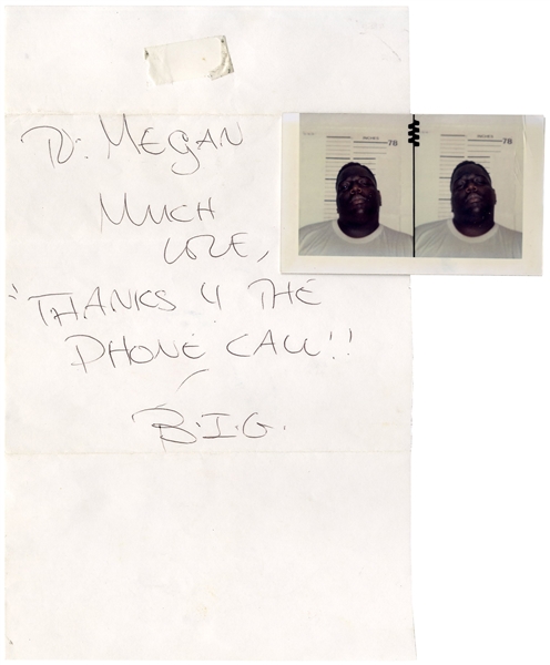 Notorious B.I.G. Signed Note & Mugshots -- Written From Prison in 1995, Very Rare